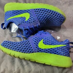 Nike Roshe Run Kids Blue Lime Green Mesh Sneakers Shoes Size 3.5